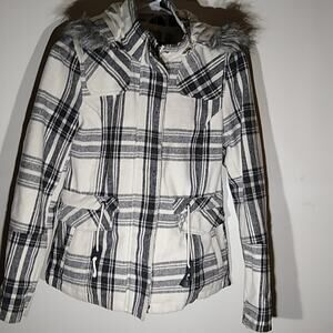 YMI Girl's Size S/CH black and white plaid coat.  Winter, Dressy, Warm
